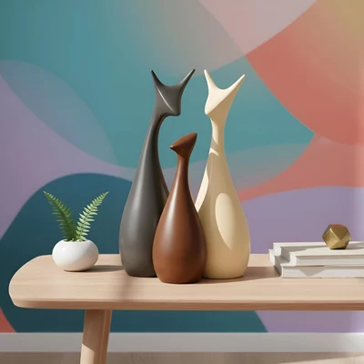Xtore® Home Decor Lucky Deer Family Matte Finish Ceramic Figures - (Set of 3, Matte Brown)