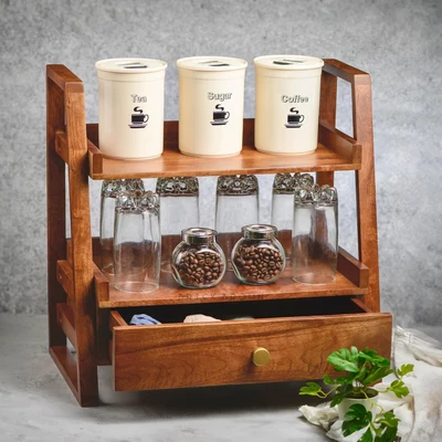 Brick Brown® Premium Handcrafted Versatile Wooden Shelf Organizer with Drawer