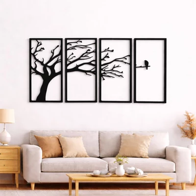 7 Decore | Wooden 3D 4 Pieces Tree Wall Art Panel Frame