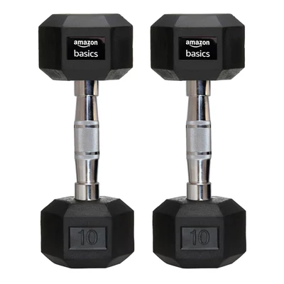 Amazon basics Rubber Encased Hex Dumbbell Weight Set Of 2, 10 Kg,Black